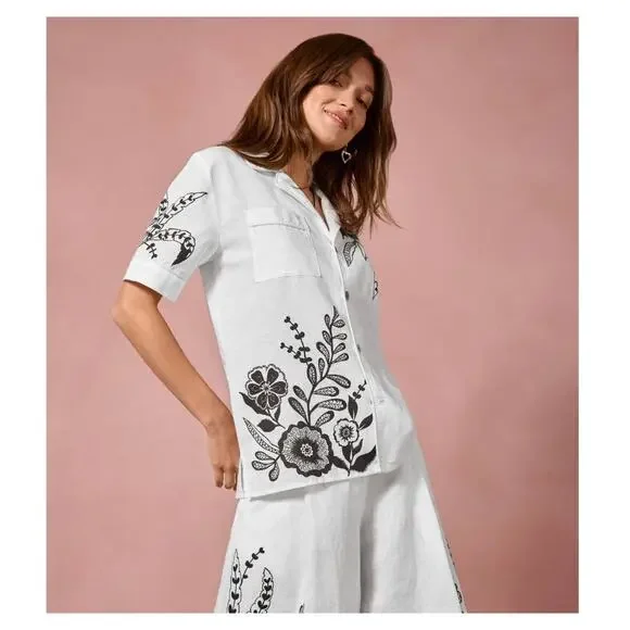 New Johnny Was Linen Camp Shirt, Size L - Picture 3 of 10